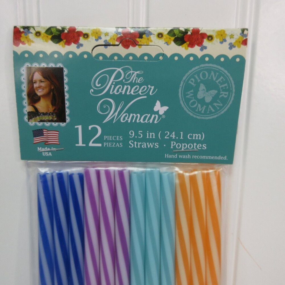 Pioneer Woman Drinking Plastic Straw 12Pack Reusable Blue Teal Orange Purple New - Picture 2 of 5